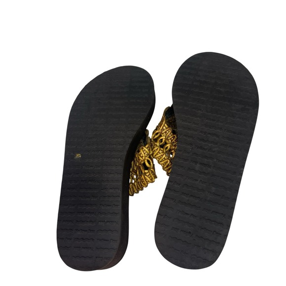 Yellow Box Brown Floral Woven Platform Thong Chunky Flip Flops Boho Y2K Size 8.5 - Picture 8 of 10